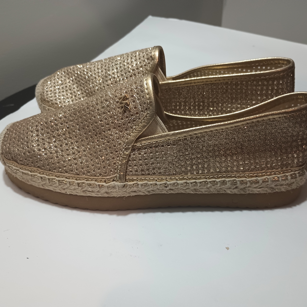 Michael Kors Metallic Gold Espadrille Slip-On Flats - Picture 2 of 9